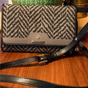 Spartina 449 Chevron Crossbody Clutch Bag in Black and Gray Linen & Leather